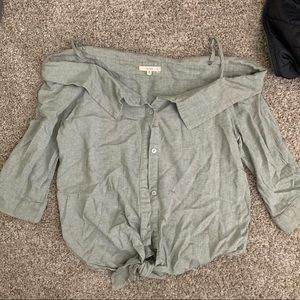 Off the shoulder tie in front shirt